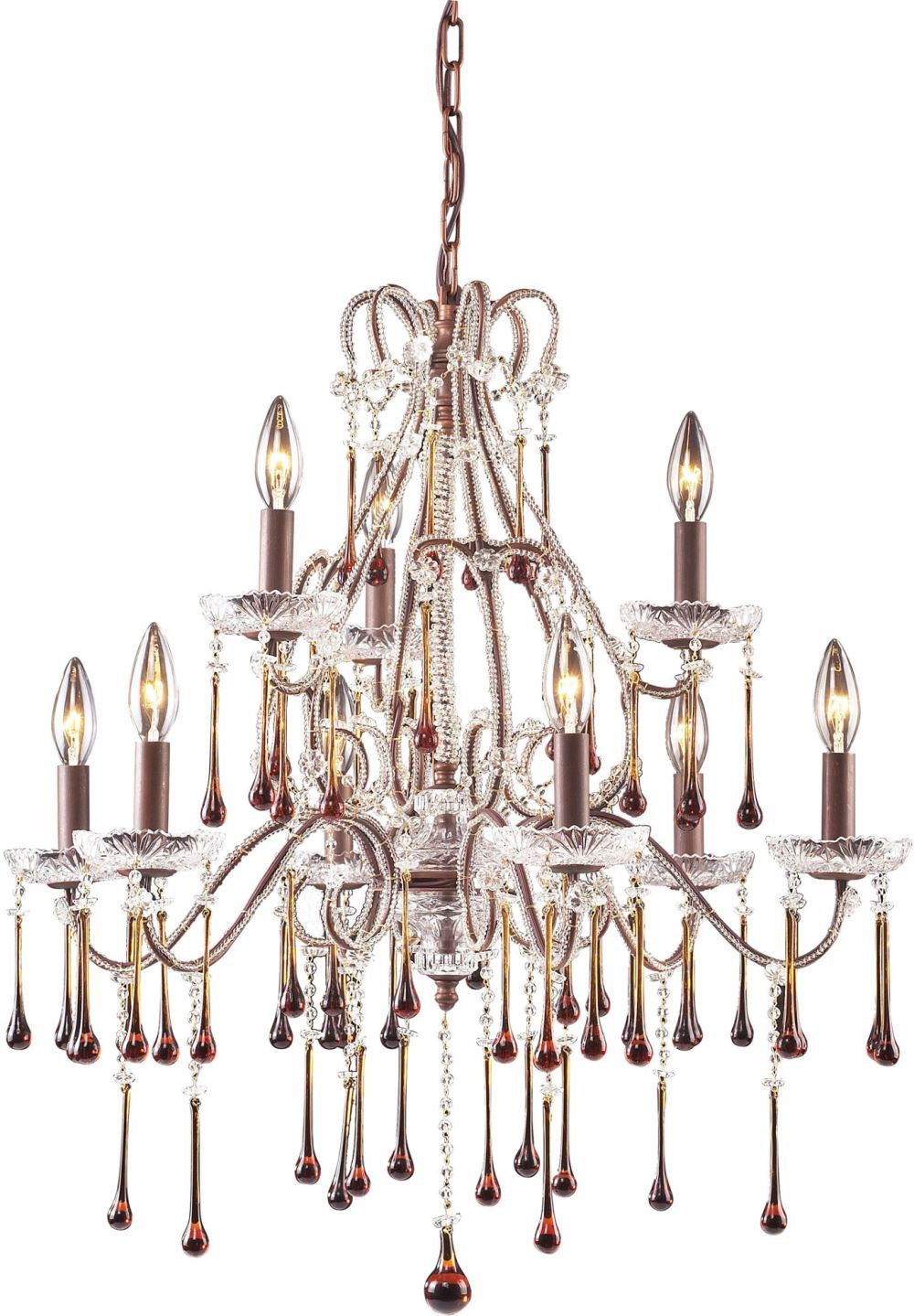 Opulence 9 Light Chandelier In Rust and Amber Crystal