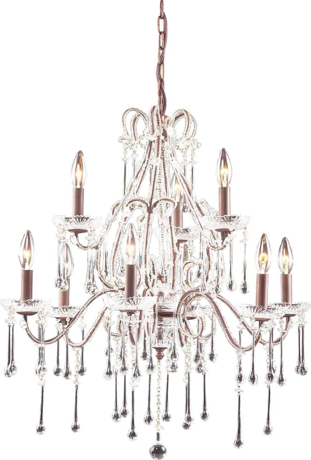 Opulence 9 Light Chandelier In Rust and Clear Crystal