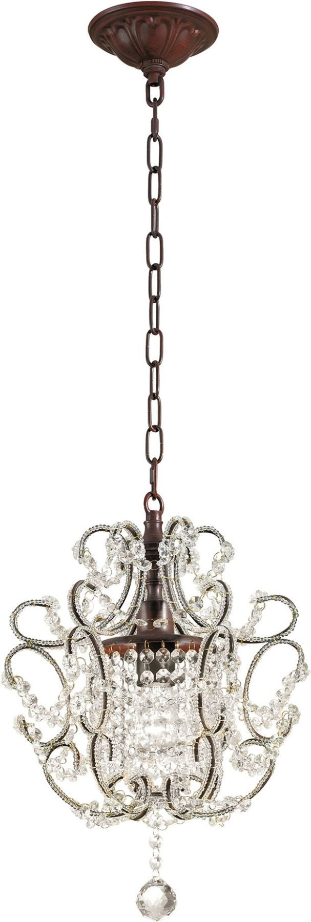 Elise 1 Light Pendant In Rust and Clear Crystal