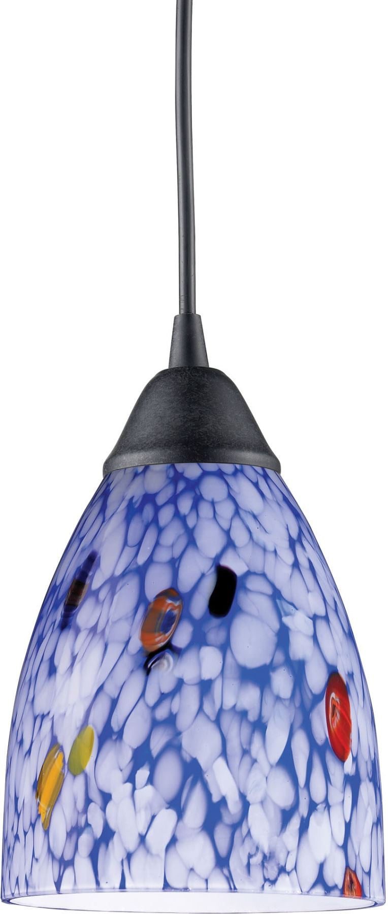 Classico 1 Light Led Pendant In Dark Rust and Starburst Blue Glass