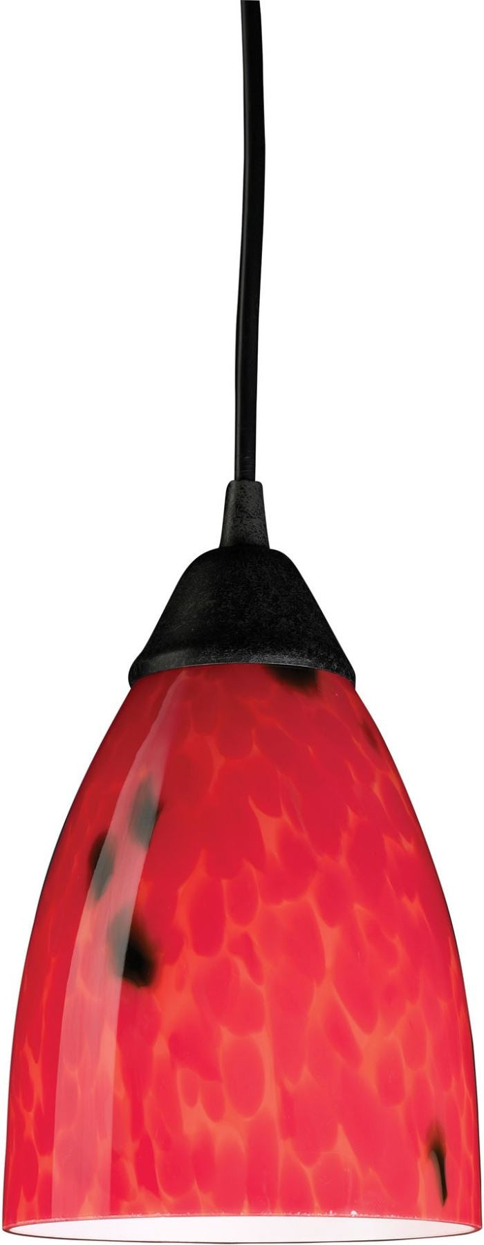 Classico 1 Light Led Pendant In Dark Rust and Fire Red Glass