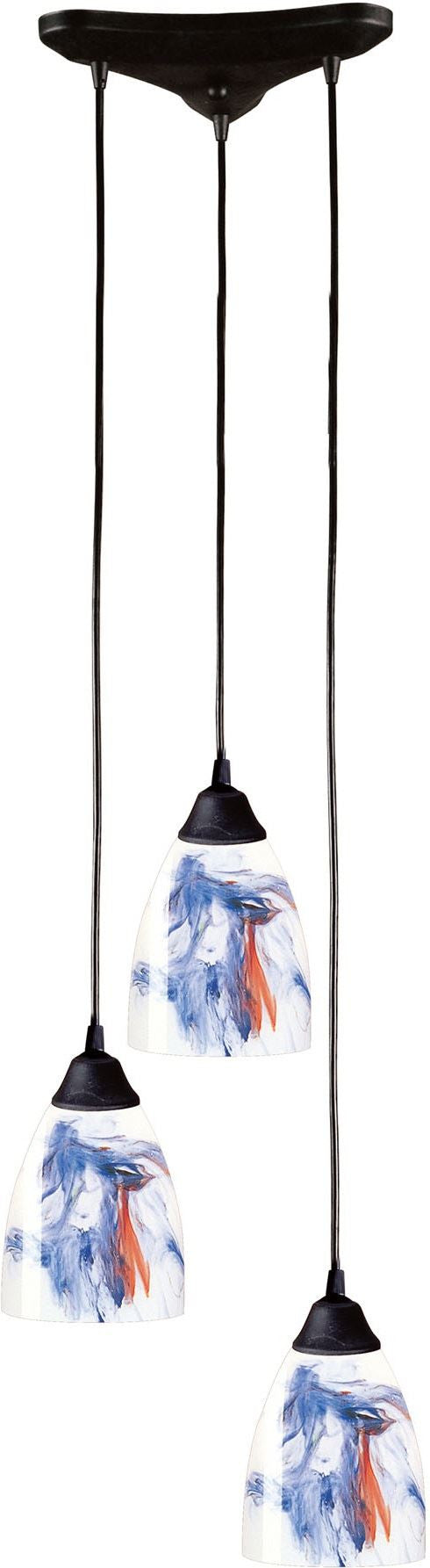 Classico 3 Light Pendant In Dark Rust and Mountain Glass