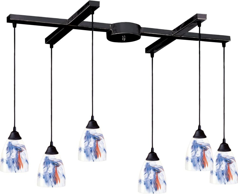 Classico 6 Light Pendant In Dark Rust and Mountain Glass
