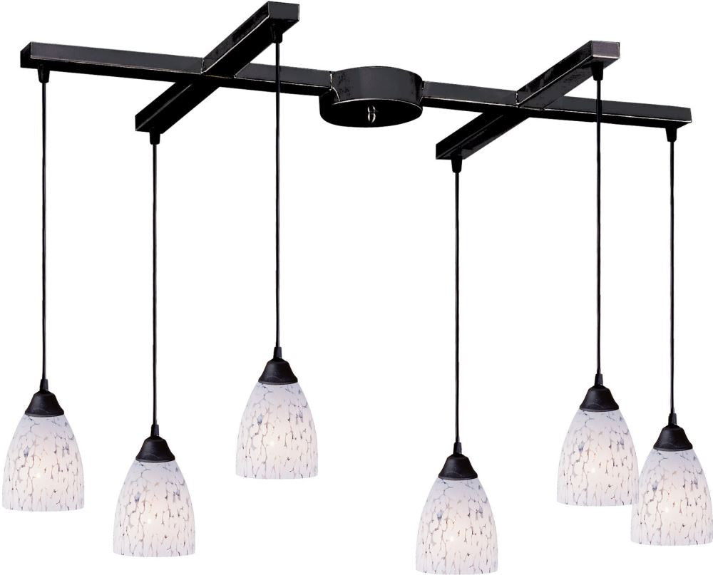 Classico 6 Light Pendant In Dark Rust and Snow White Glass