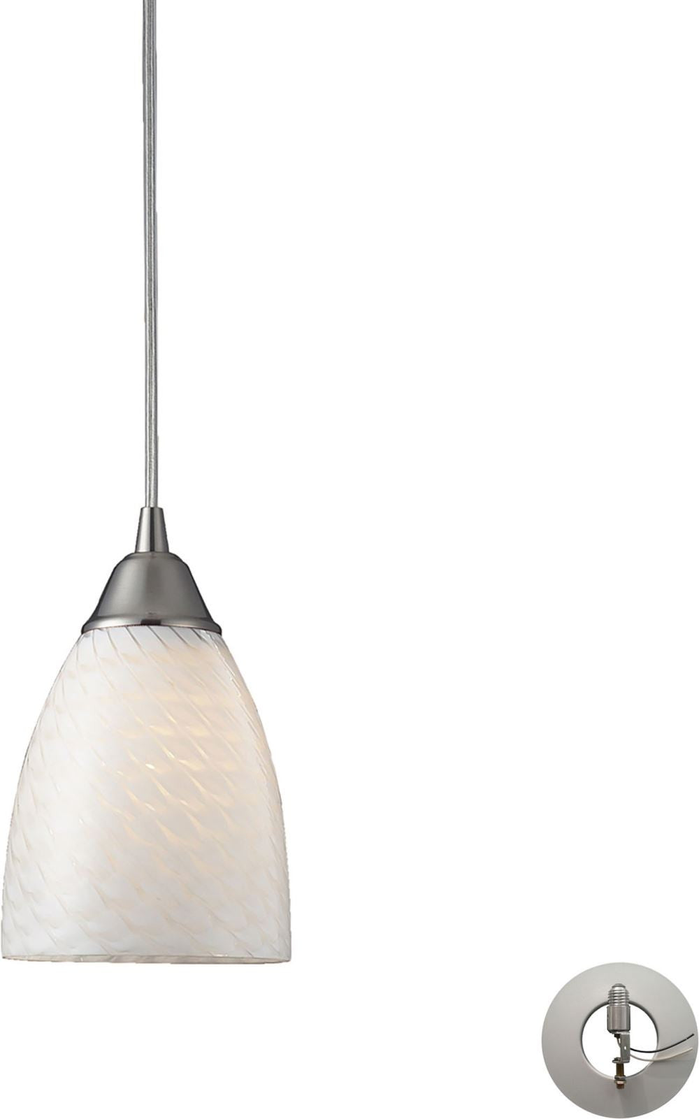 Arco Baleno 1 Light Pendant In Satin Nickel and White Swirl Glass With Adapter Kit