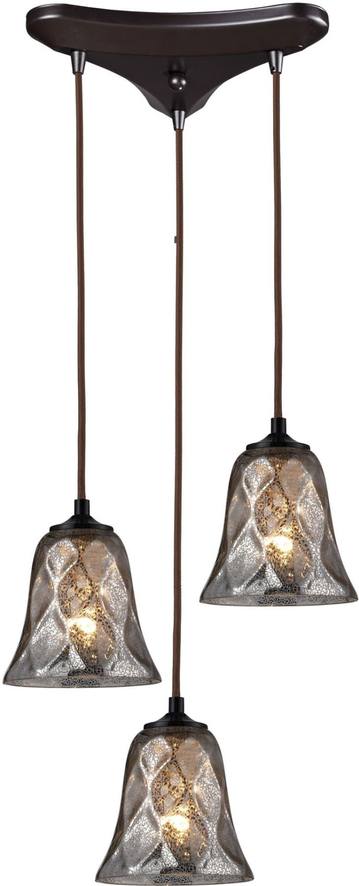 Darien 3 Light Pendant In Oiled Bronze and Mercury Glass