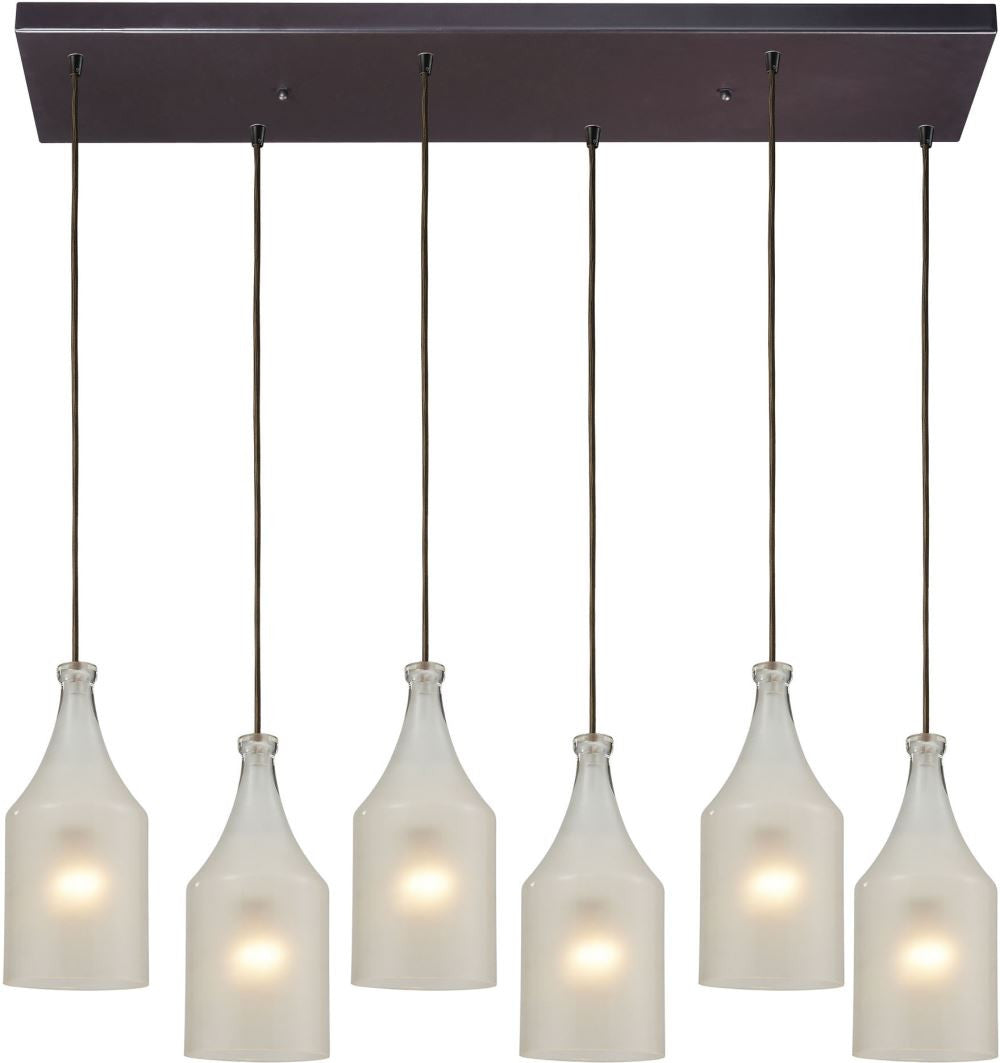 Skylar 6 Light Pendant In Oiled Bronze and Frosted Glass