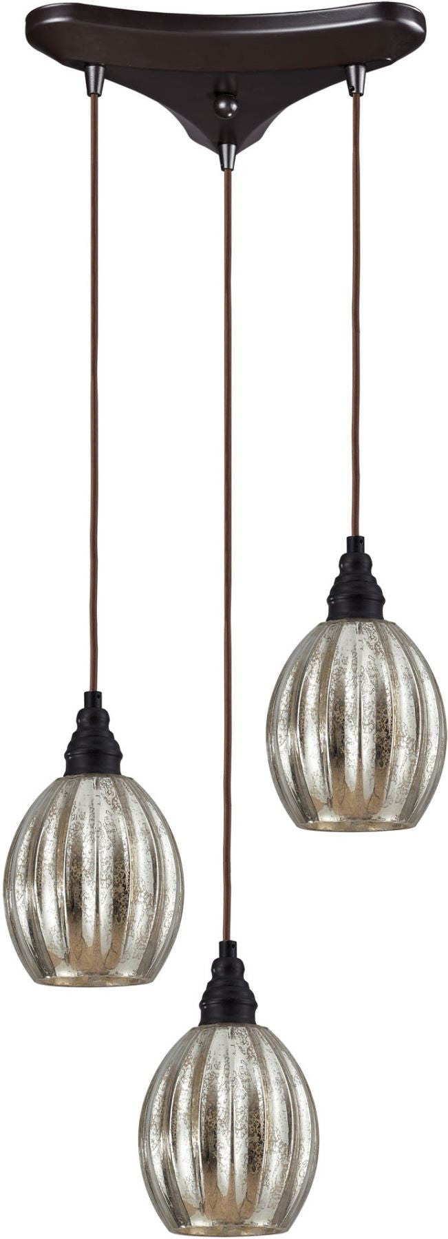 Danica 3 Light Pendant In Oiled Bronze and Mercury Glass