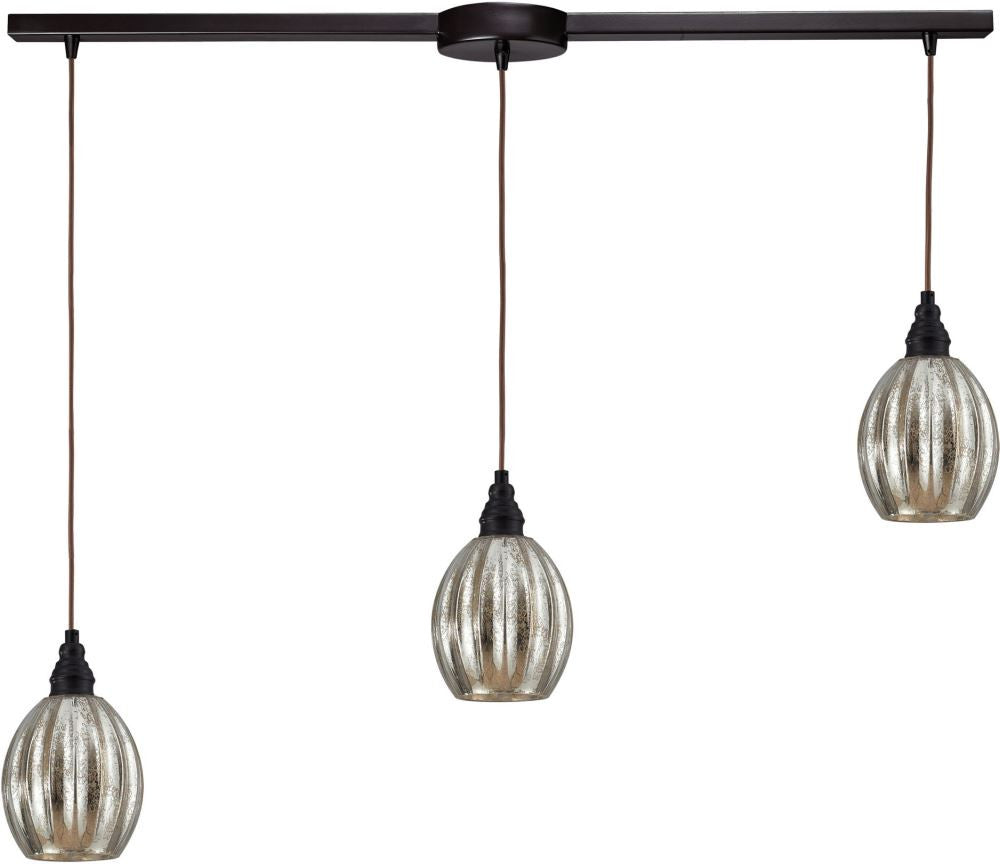 Danica 3 Light Pendant In Oiled Bronze and Mercury Glass