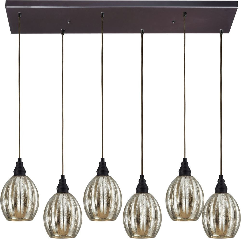 Danica 6 Light Pendant In Oiled Bronze and Mercury Glass