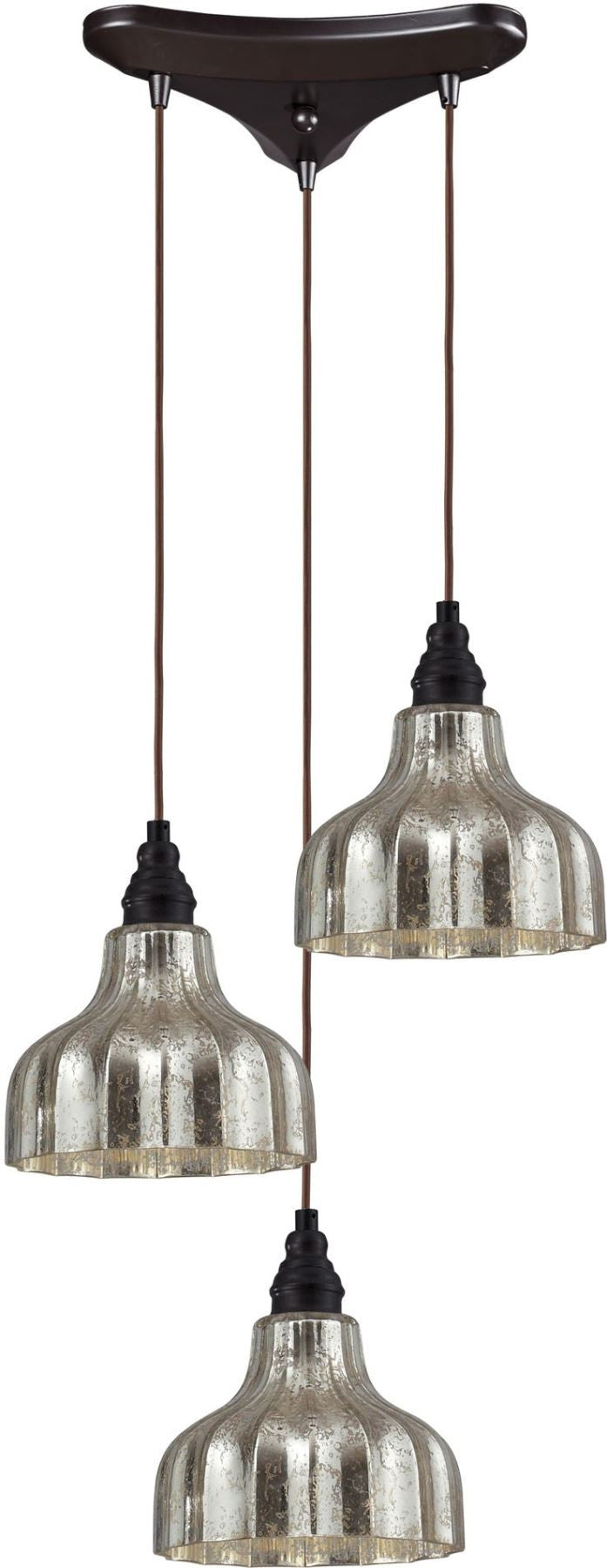 Danica 3 Light Pendant In Oiled Bronze and Mercury Glass
