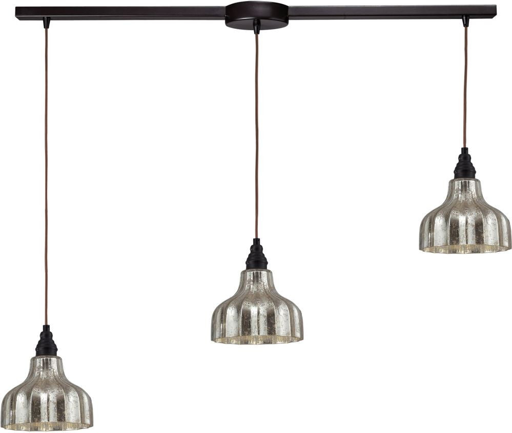 Danica 3 Light Pendant In Oiled Bronze and Mercury Glass