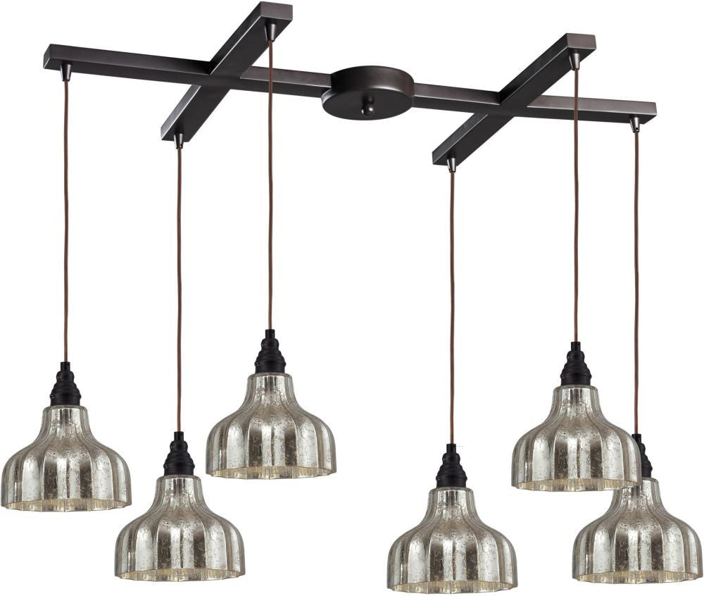 Danica 6 Light Pendant In Oiled Bronze and Mercury Glass