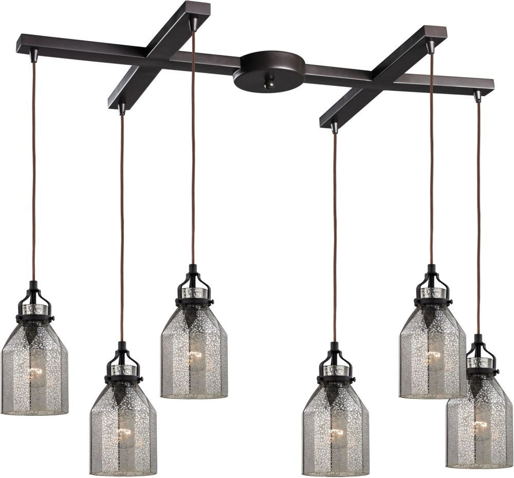 Danica 6 Light Pendant In Oil Rubbed Bronze and Mercury Glass