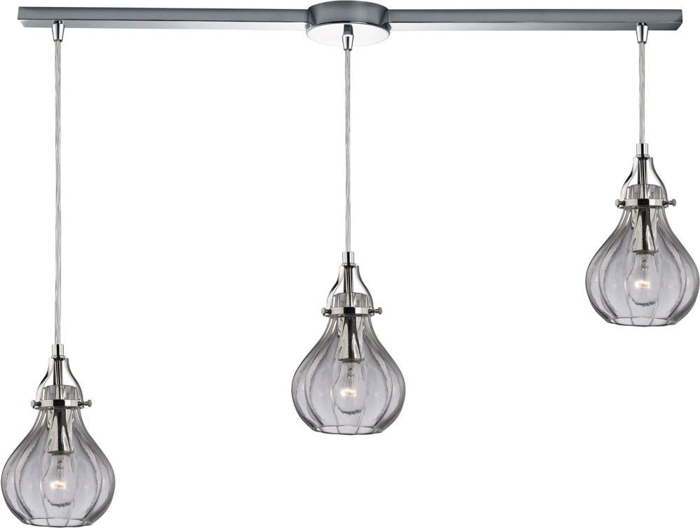 Danica 3 Light Pendant In Polished Chrome and Clear Glass