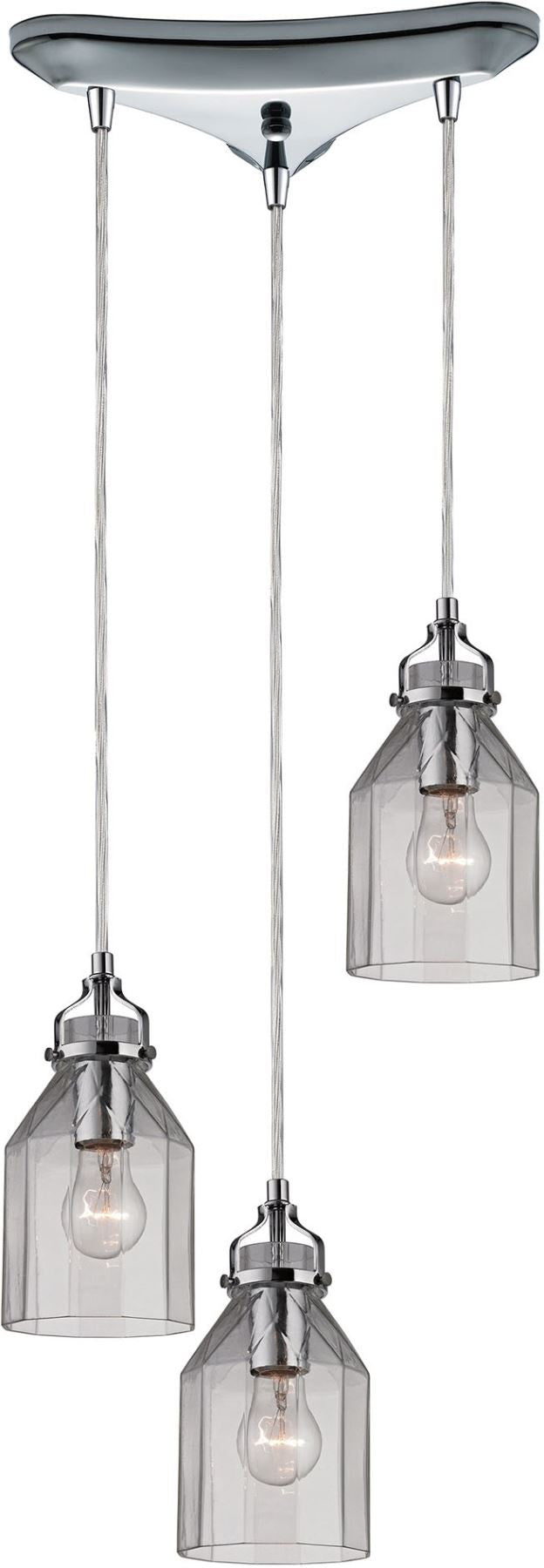 Danica 3 Light Pendant In Polished Chrome and Clear Glass