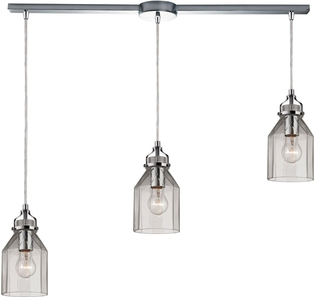 Danica 3 Light Pendant In Polished Chrome and Clear Glass