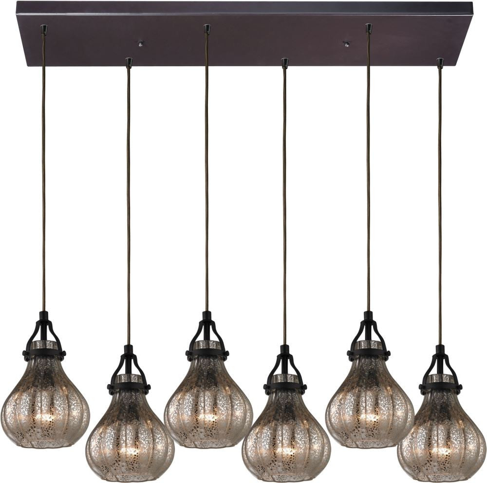 Danica 6 Light Pendant In Oil Rubbed Bronze and Mercury Glass