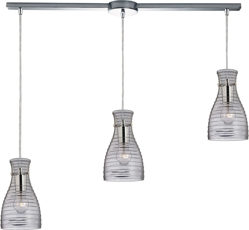 Strata 3 Light Pendant In Polished Chrome and Clear Glass