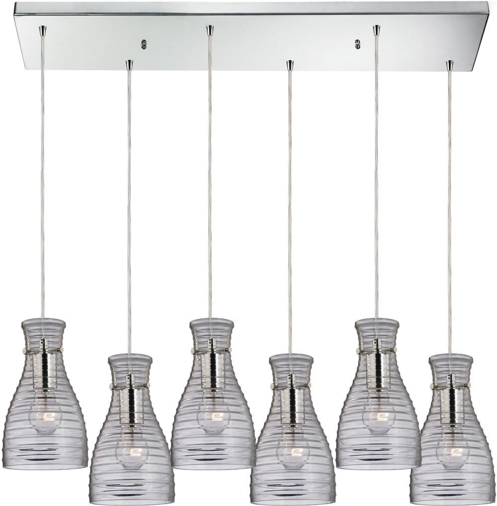 Strata 6 Light Pendant In Polished Chrome and Clear Glass
