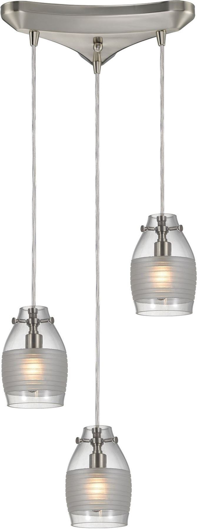 Carved Glass 3 Light Pendant In Brushed Nickel