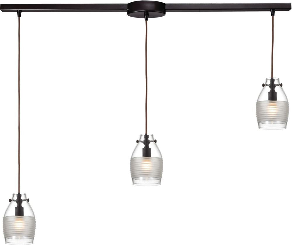Carved Glass 3 Light Pendant In Oil Rubbed Bronze