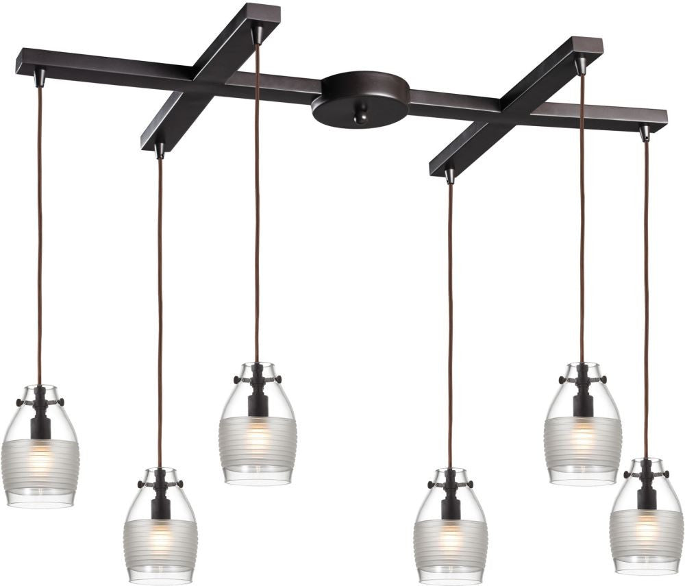 Carved Glass 6 Light Pendant In Oil Rubbed Bronze