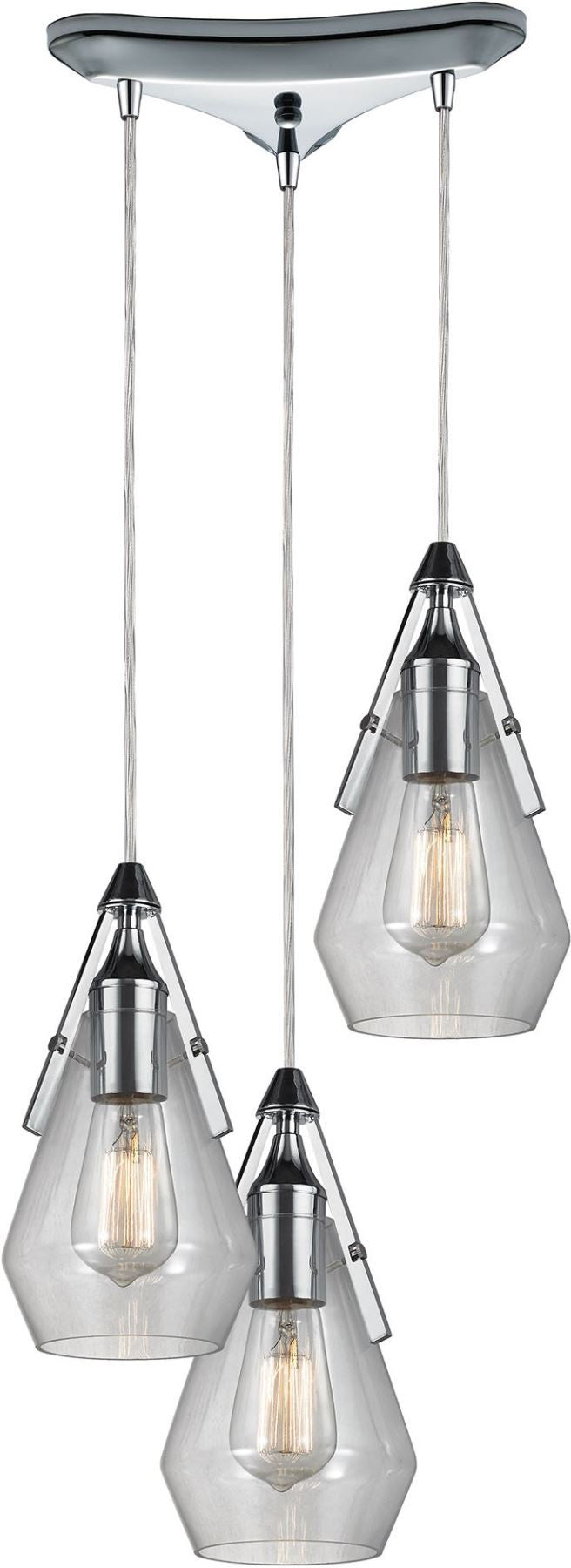 Duncan 3 Light Pendant In Polished Chrome and Clear Glass