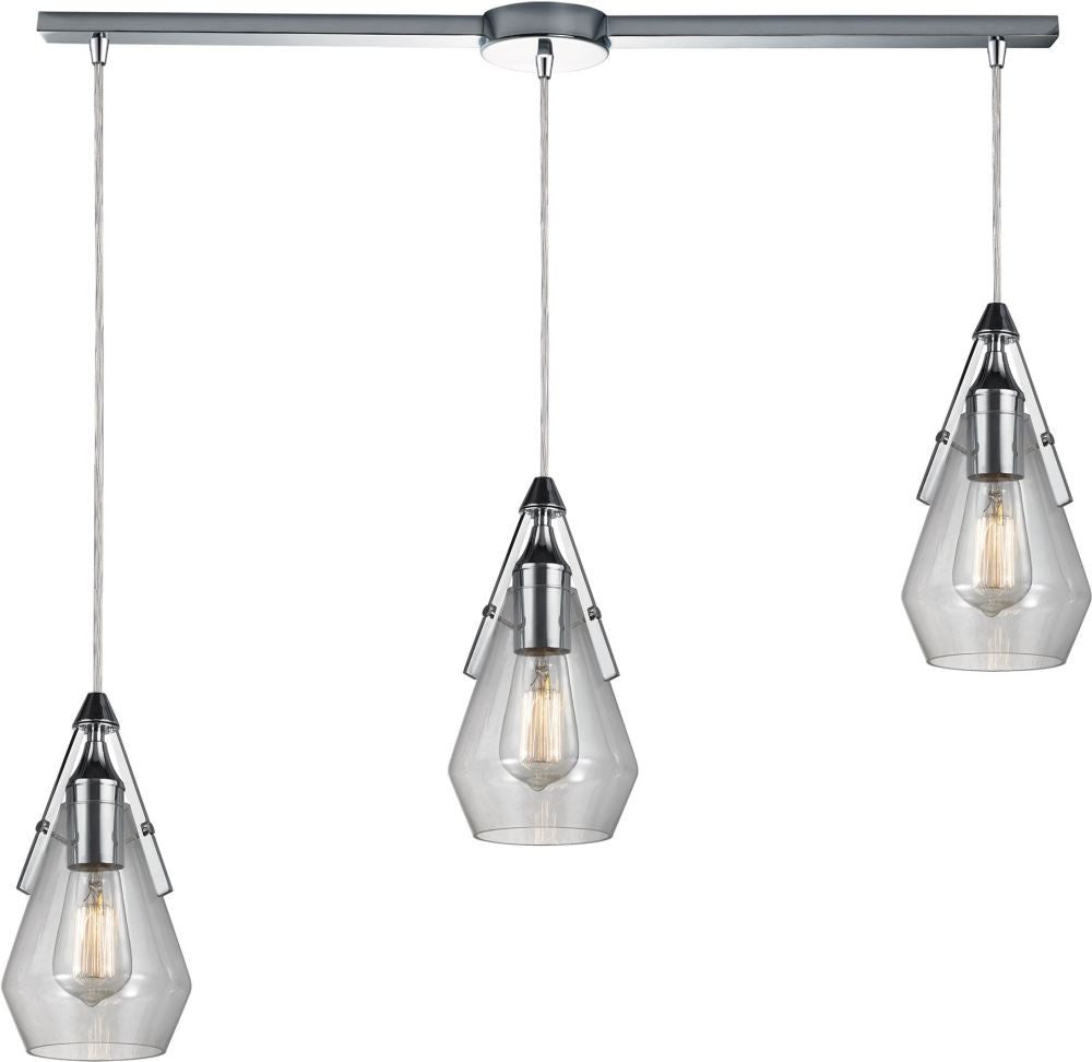 Duncan 3 Light Pendant In Polished Chrome and Clear Glass