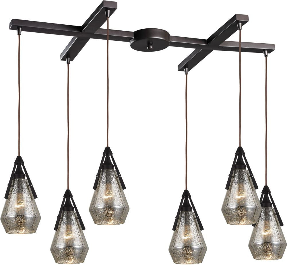 Duncan 6 Light Pendant In Oil Rubbed Bronze and Antique Mercury Glass