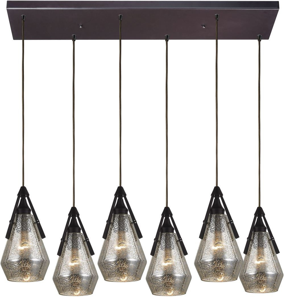 Duncan 6 Light Pendant In Oil Rubbed Bronze and Antique Mercury Glass