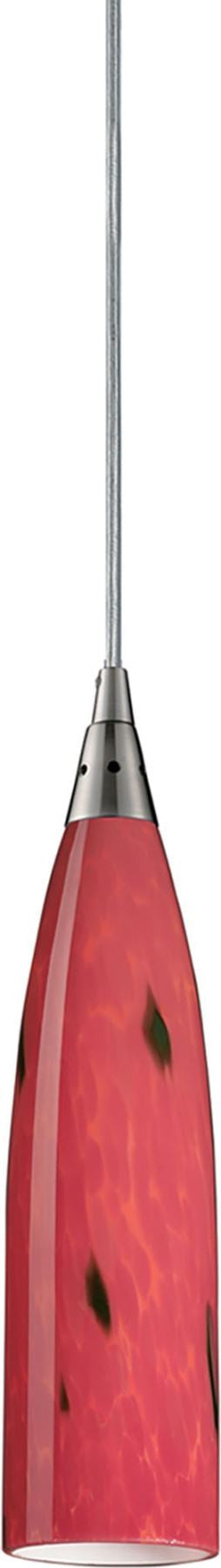Lungo 1 Light Pendant In Satin Nickel and Fire Red Glass