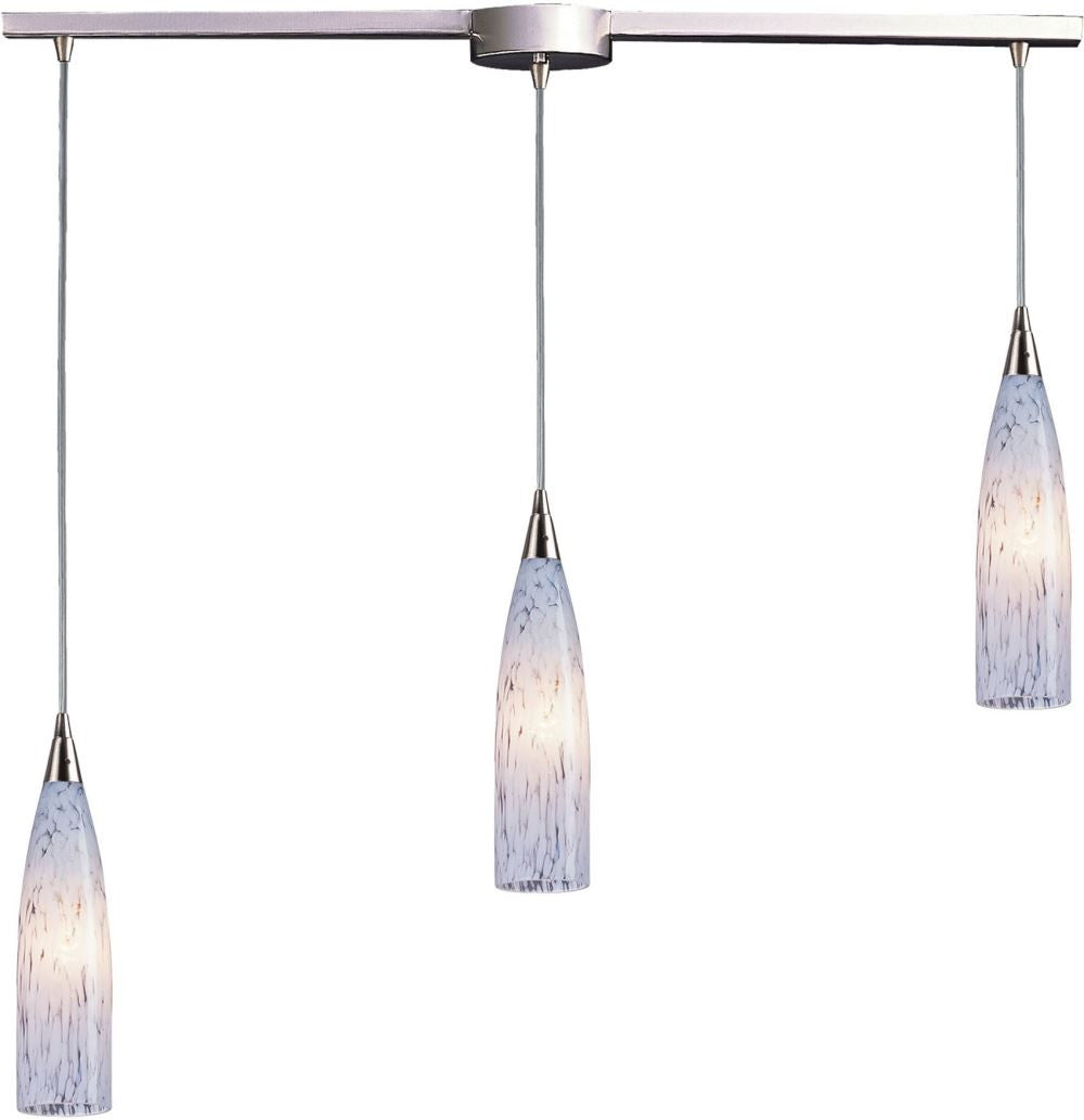 Lungo 3 Light Pendant In Satin Nickel and Snow White Glass