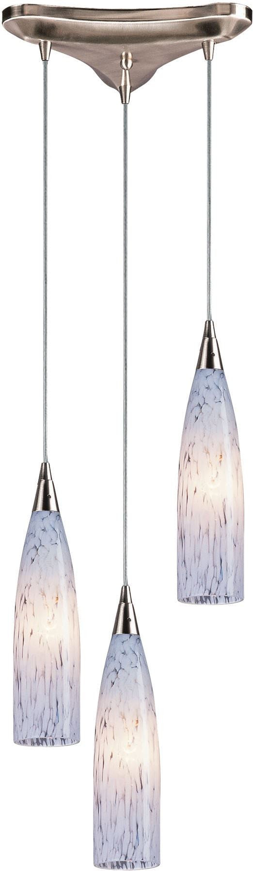 Lungo 3 Light Pendant In Satin Nickel and Snow White Glass
