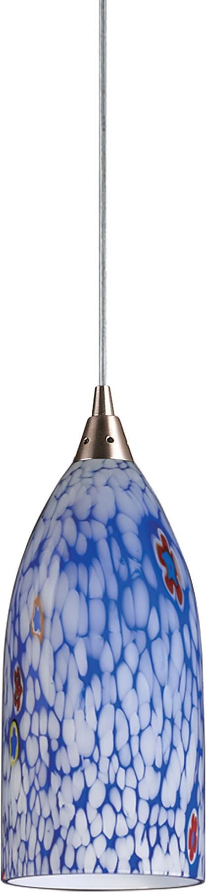 Verona 1 Light Pendant In Satin Nickel and Starburst Blue Glass