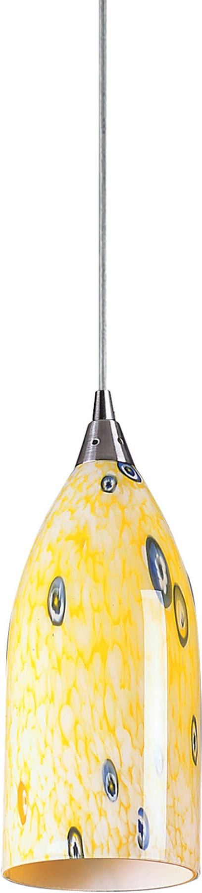 Verona 1 Light Pendant In Satin Nickel and Yellow Blaze Glass