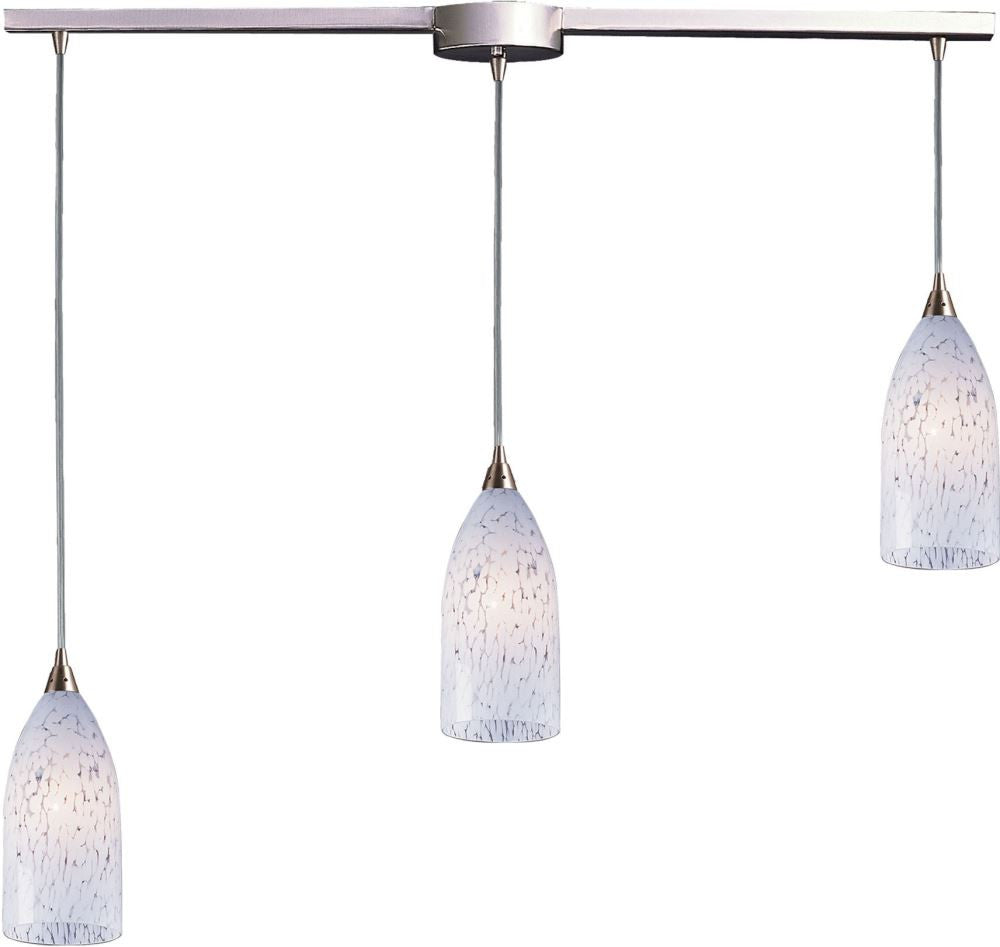 Verona 3 Light Pendant In Satin Nickel and Snow White Glass