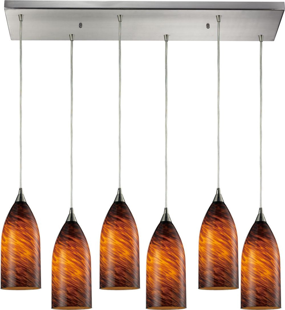 Verona 6 Light Pendant In Satin Nickel and Espresso Glass