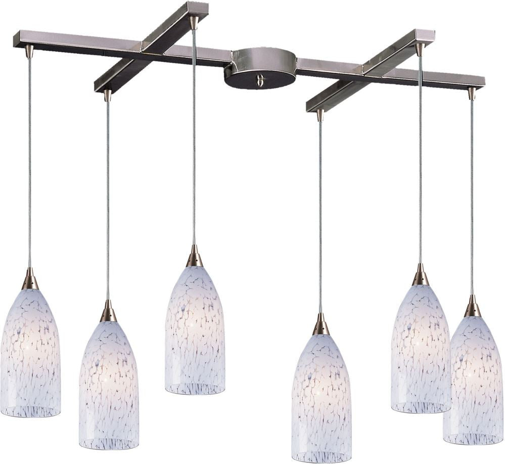 Verona 6 Light Pendant In Satin Nickel and Snow White Glass