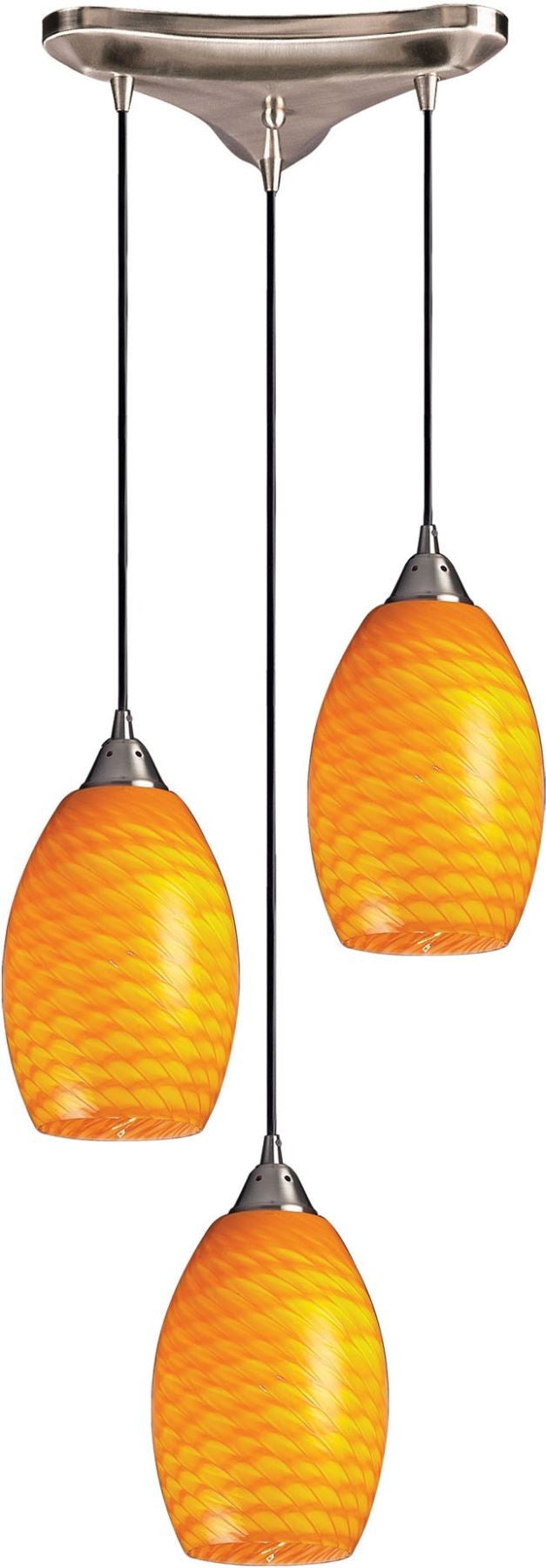 Mulinello 3 Light Pendant In Satin Nickel and Canary Glass