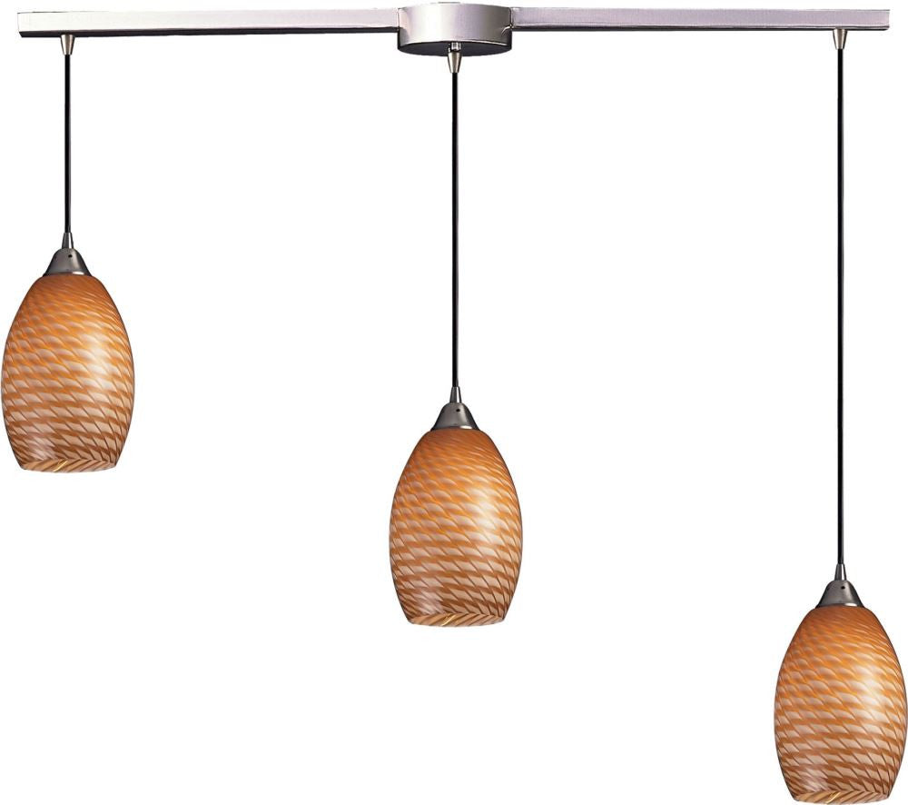 Mulinello 3 Light Pendant In Satin Nickel and Cocoa Glass