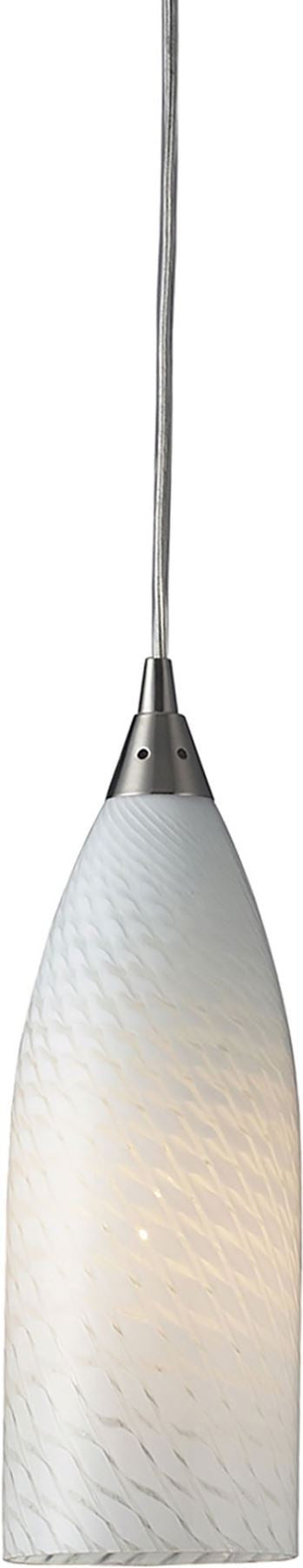 Cilindro 1 Light Led Pendant In Satin Nickel and White Swirl Glass