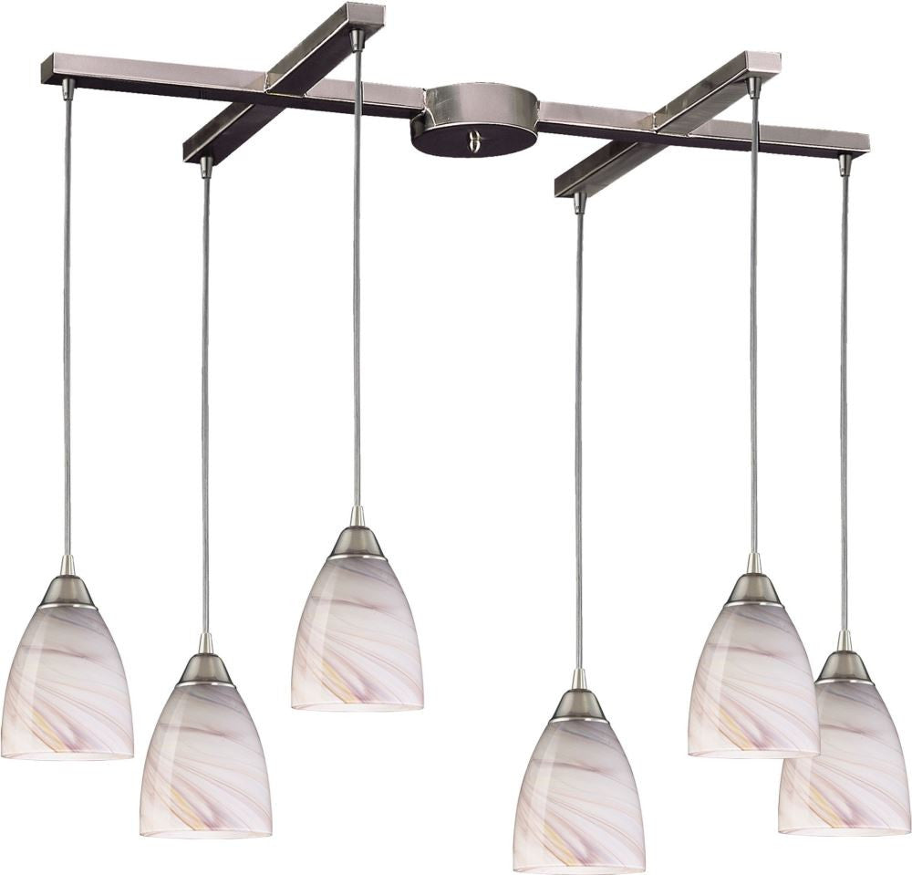 Pierra 6 Light Pendant In Satin Nickel and Cream Glass