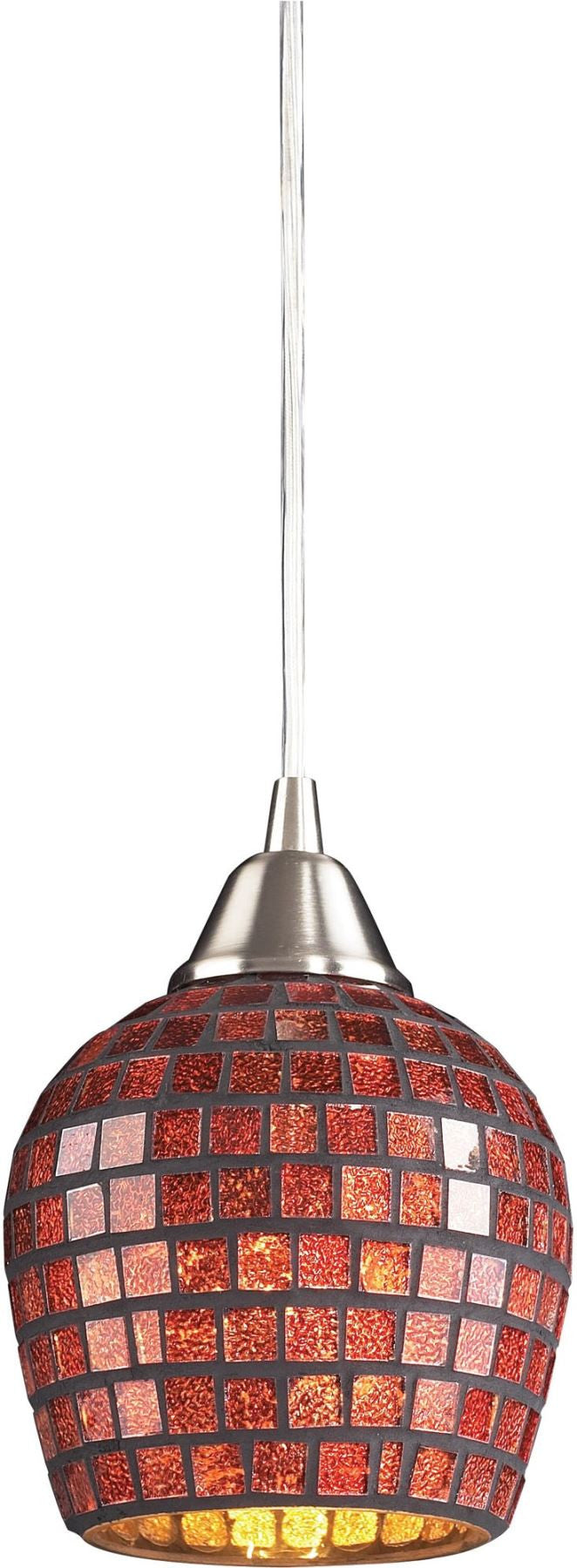 Fusion 1 Light Led Pendant In Satin Nickel and Copper Glass