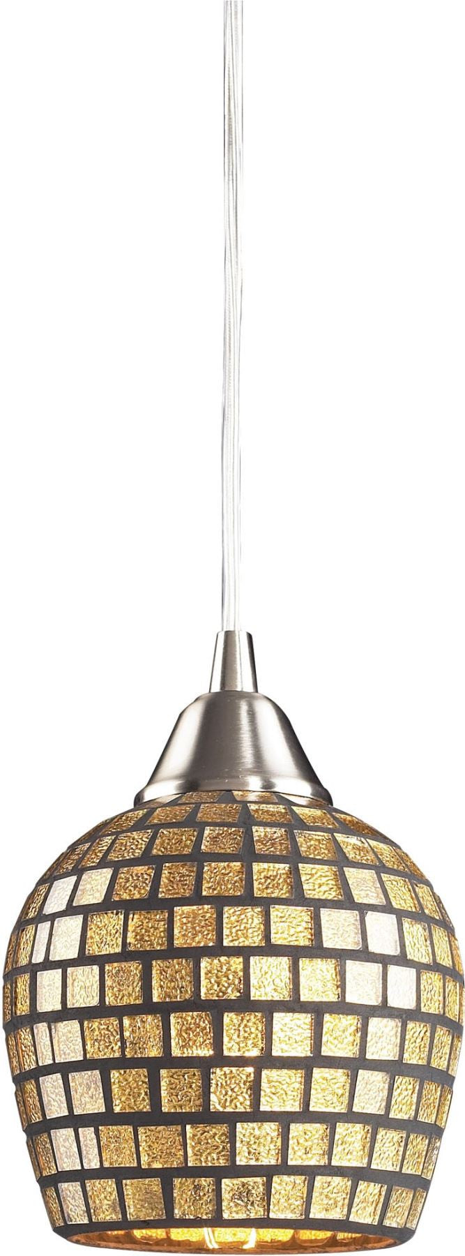 Fusion 1 Light Led Pendant In Satin Nickel and Gold Leaf Glass