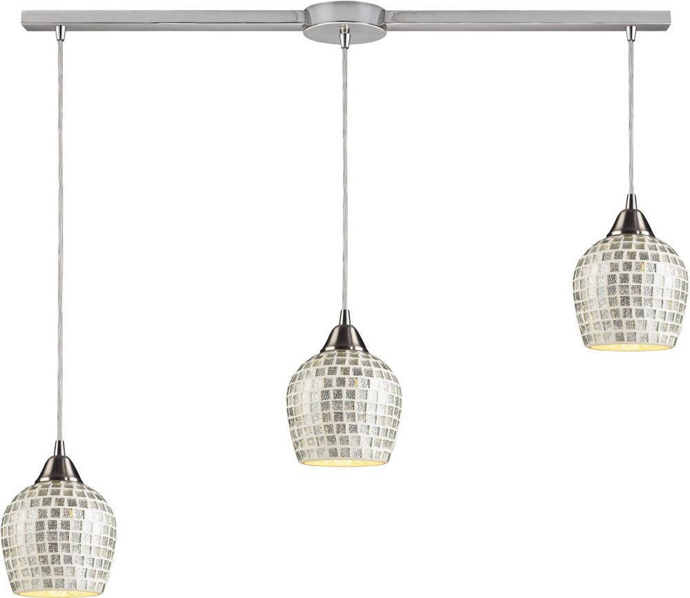 Fusion 3 Light Pendant In Satin Nickel and Silver Glass
