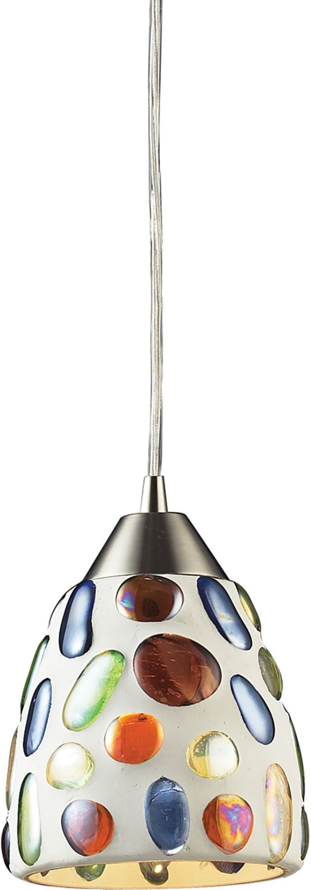Gemstones 1 Light Pendant In Satin Nickel and Sculpted Multicolor Glass