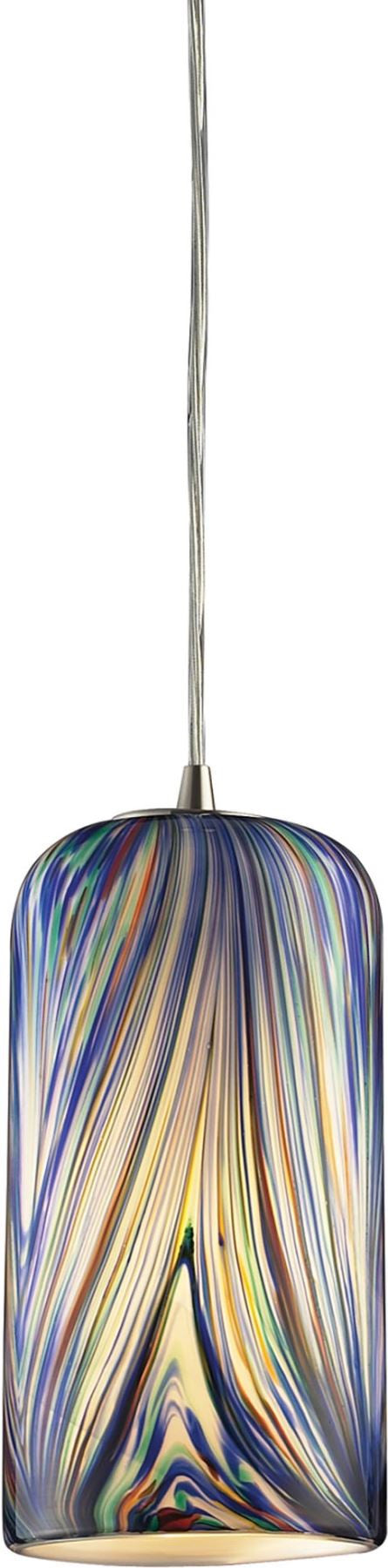 Molten 1 Light Led Pendant In Satin Nickel and Molten Ocean Glass