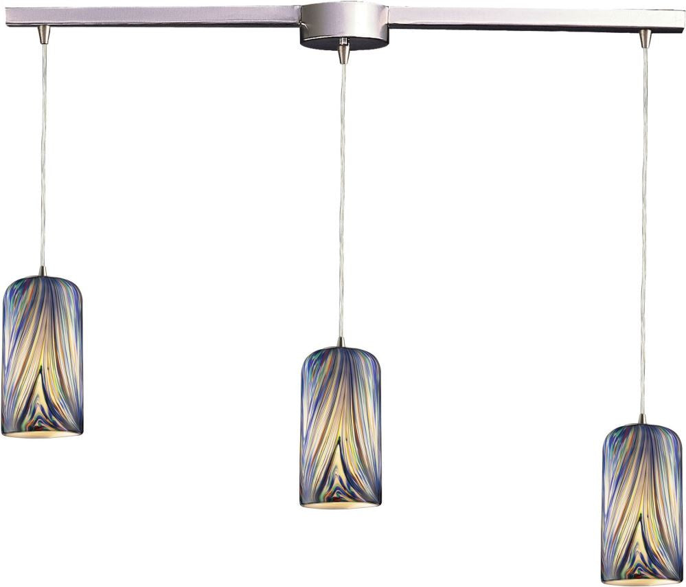 Molten 3 Light Pendant In Satin Nickel and Molten Ocean Glass