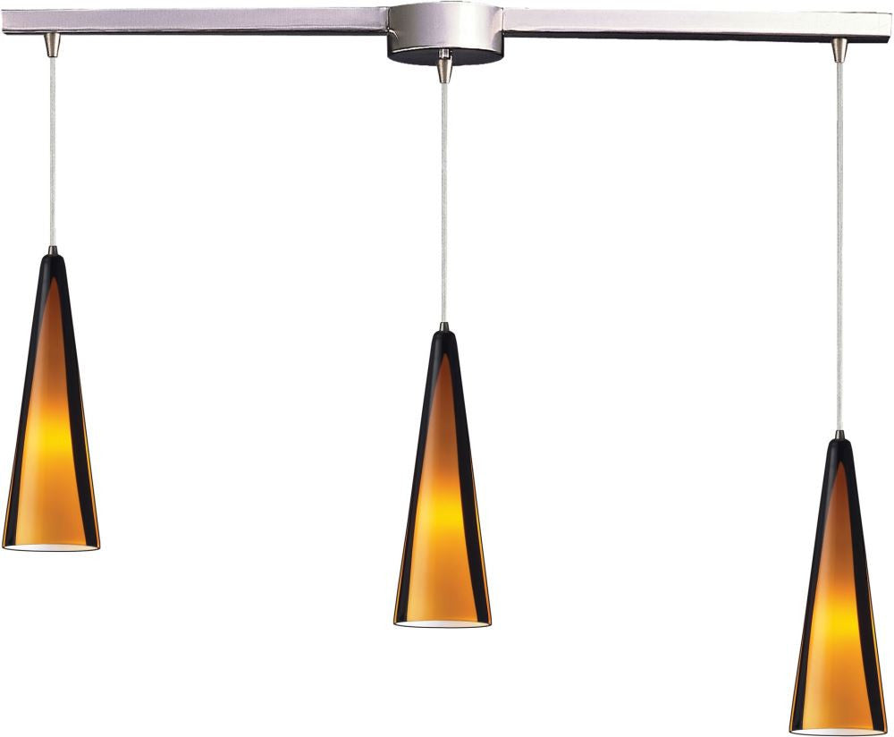 Desert Winds 3 Light Pendant In Satin Nickel and Sahara Glass